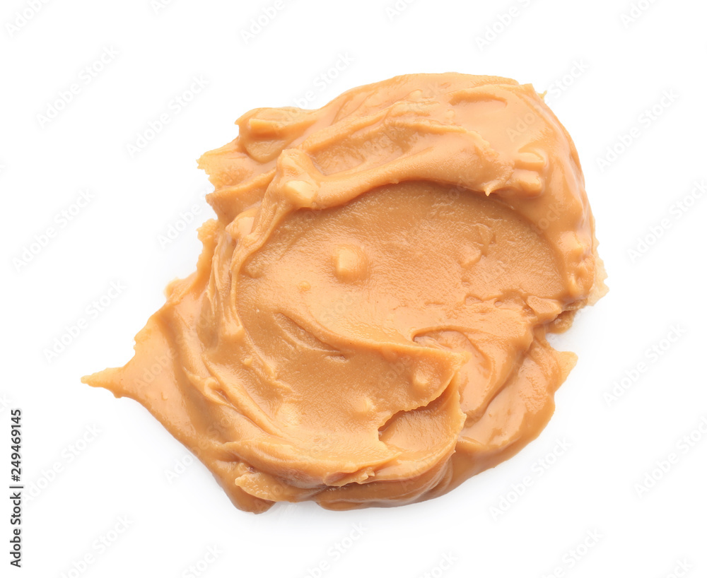 Tasty peanut butter on white background