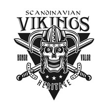 Vikings Vector Emblem With Skull In Horned Helmet