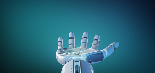 Wall Mural - Cyborg robot hand on an uniform  background 3d rendering