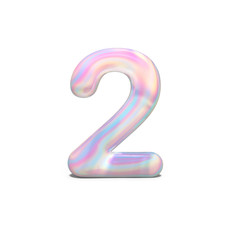 realistic shiny number 2 (two) for celebration design, bright holographic design, winter collection 