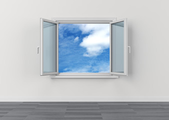 open window sky clouds freedom dream vision serene