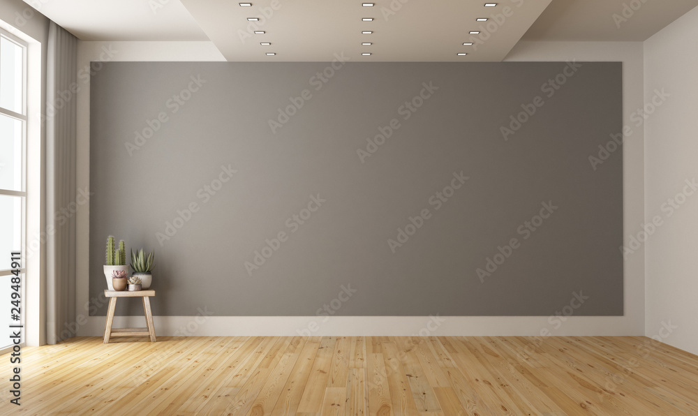 Empty minimalist room with gray wall on background - obrazy, fototapety, plakaty 