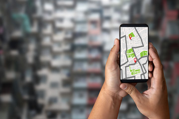 Poster - GPS Map to Route Destination network connection Location Street Map with GPS Icons Navigation