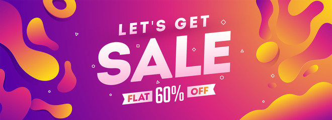 Wall Mural - advertising banner design with 60% discount offer on fluid art abstract background.