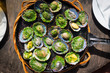 grilled limpets with green mojo, typical avocado in Lanzarote