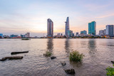 Fototapeta Przestrzenne - Saigon - Vietnam. December 14, 2015. City wiev on sun set in Ho Chi Minh City, Vietnam.  
