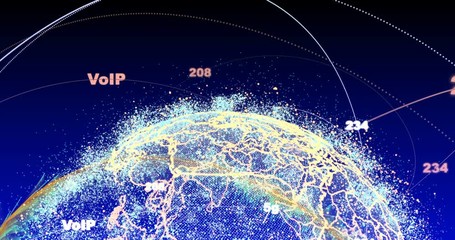Poster - abstract globe with particles and plexus structure. Digital technology planet with continent forming. Triangulated structure. Glows and particles. alpha channel