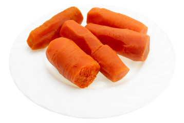 Sticker - Boiled carrots in a plate on a white background