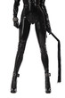 © Olga Ekaterincheva - Legs of slim sexy woman in black latex catsuit with cuffs and whip over white background