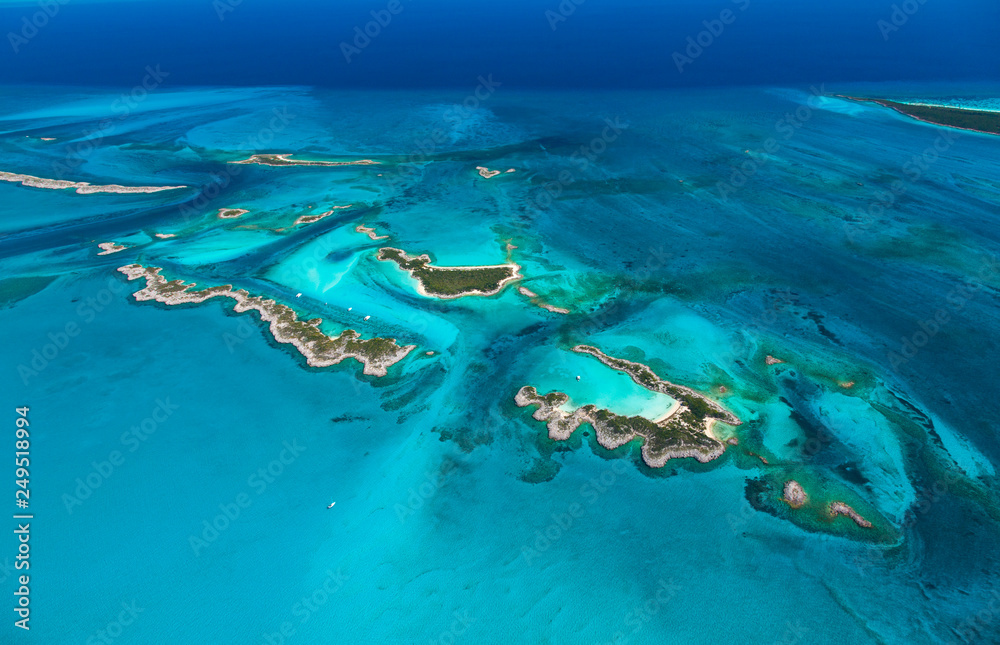 Aerial view, Exuma, Bahamas, America - obrazy, fototapety, plakaty 