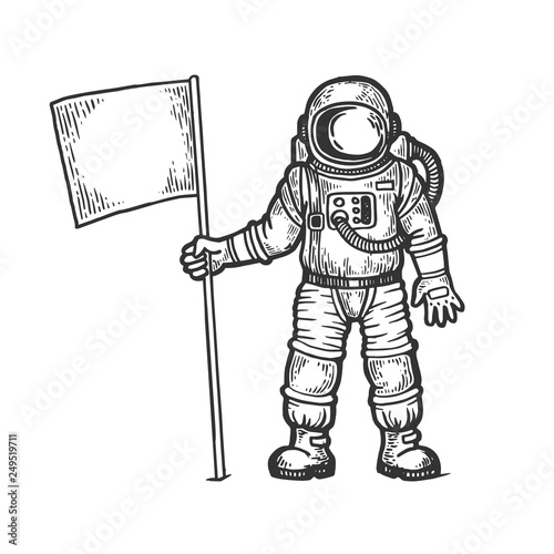Cuadros en Lienzo Astronaut spaceman with flag sketch engraving vector illustration