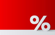 Red background with white percentage sign for sale or discount.