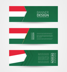 Wall Mural - Set of three horizontal banners with flag of Hungary. Web banner design template in color of Hungary flag.