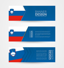 Wall Mural - Set of three horizontal banners with flag of Slovenia. Web banner design template in color of Slovenia flag.