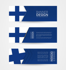 Wall Mural - Set of three horizontal banners with flag of Finland. Web banner design template in color of Finland flag.