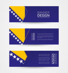 Wall Mural - Set of three horizontal banners with flag of Bosnia and Herzegovina. Web banner design template in color of Bosnia flag.