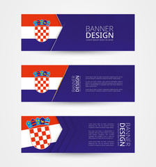Wall Mural - Set of three horizontal banners with flag of Croatia. Web banner design template in color of Croatia flag.