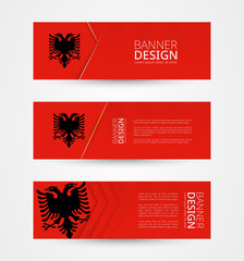 Wall Mural - Set of three horizontal banners with flag of Albania. Web banner design template in color of Albania flag.