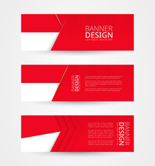 Wall Mural - Set of three horizontal banners with flag of Monaco. Web banner design template in color of Monaco flag.