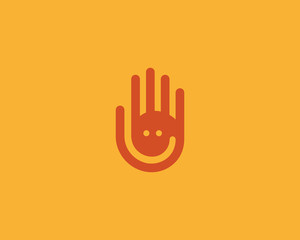 Hand fingers vector logo. Negative space smile logotype.