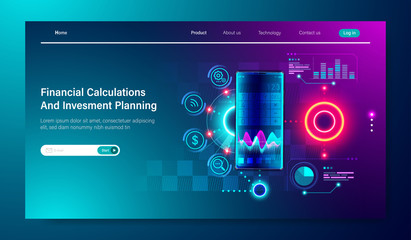 Fototapete - Financial Calculations,tax, income-outcome, statistic and business planning for investment with graph on smartphone concept for landing page template Vector.