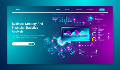 Fototapete - Business strategy  and Financial statistics analysis, calculations, tax, income-outcome  with graph on smartphone concept for landing page template Vector.