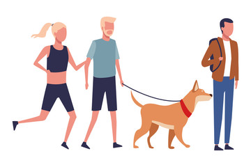 Sticker - faceless couple walking dog