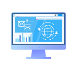 Poster - Screen of computer with information globe data vector. Monitor and messages business correspondence, isolated icon of gadget with charts infographics