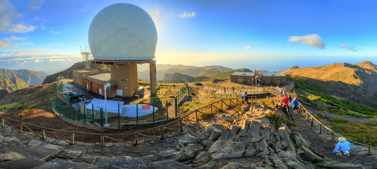 beautiful 180 degree panoramic landscape panorama of the mountains of madeira on a cloudy summer day