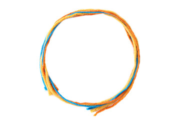 Wall Mural - colorful circle frame made of thread isolated on white background. empty frame of cotton thread.