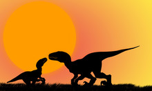 Velociraptor Kissing Baby Velociraptor At Sunset