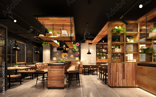 Cuadros en Lienzo 3d rende render luxury restaurant cafe