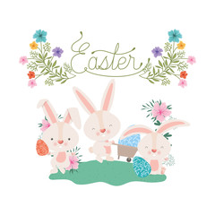 easter label with egg and flowers icon