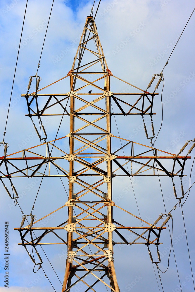 Metal support of high-voltage power line 110 kV. Transmission tower or ...