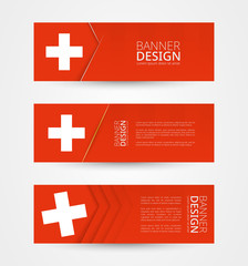 Wall Mural - Set of three horizontal banners with flag of Switzerland. Web banner design template in color of Switzerland flag.