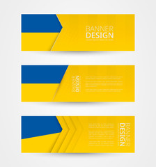 Wall Mural - Set of three horizontal banners with flag of Ukraine. Web banner design template in color of Ukraine flag.