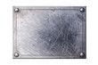 Gray grunge scratched metal nameplate on rivets
