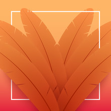 Orange Feather Background. Abstract Dynamic Composition With Frame.