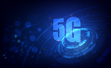 Wall Mural - 5G technology background. Digital data as digits connected each other and form symbol 5G New generation internet . vector illustration