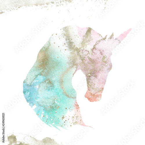 Jalousie-Rollo - Watercolor Textured Animal - unicorn composition with gold brush stroke. Unique collection for wedding invites decoration, logo and many other concept ideas. (von Veris Studio)