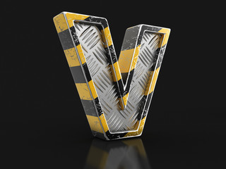 Poster - Yellow striped metallic font - letter V. Image with clipping path
