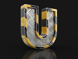 Poster - Yellow striped metallic font - letter U. Image with clipping path