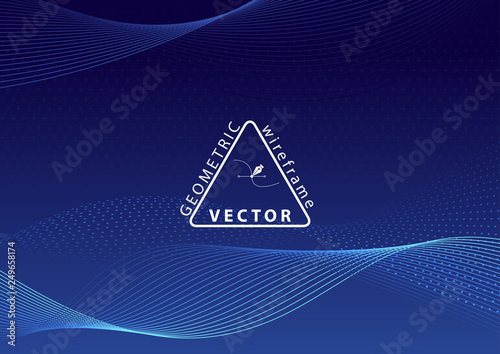 Geometric Waving Wireframe on Blue Background - Abstract Illustration, Vector