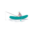 © greenpicstudio - Fisherman Sitting on Inflatable Boat with Fishing Rod, Male Fisher Character Vector Illustration