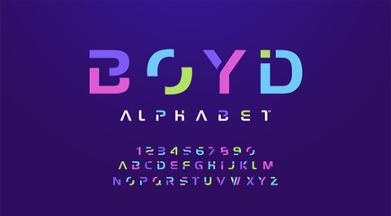 Colorful letters and numbers font set. Colored alphabet, typography modern color design concept. vector illustration