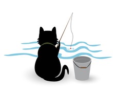 Illustration Of Funny Kitten Media , Cat Fisherman Catches Fish
