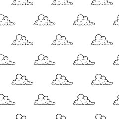 Poster - Beautiful hand drawn fashion seamless pattern cloud icon. Hand drawn black sketch. Sign / symbol / doodle. Isolated on white background. Flat design. Vector illustration