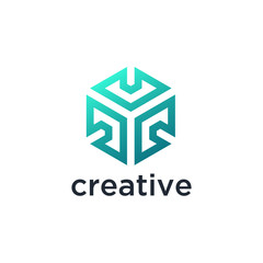 Poster - Technology logo simple tech design. Vector creative abstract template for digital communication concept