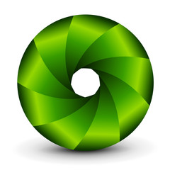 Poster - Symbol 3D, abstract lens design and green vector shutter.