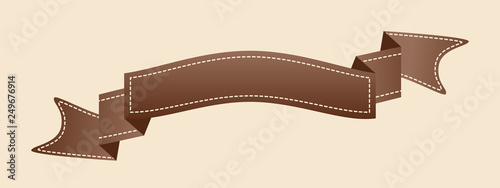 Embroidered Flat Style Brown Ribbon Isolated On Ivory Background